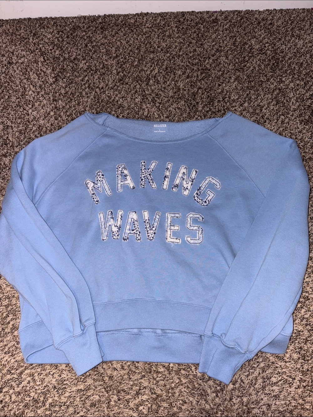 Hollister Light Blue Off-the-Shoulder 'Making Waves' Sweatshirt
